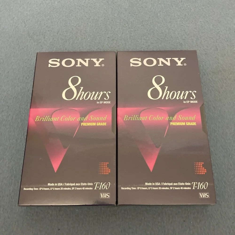 Sony Premium Grade T-160VE Sealed Blank 8 Hours VHS Tapes - Lot of 2
